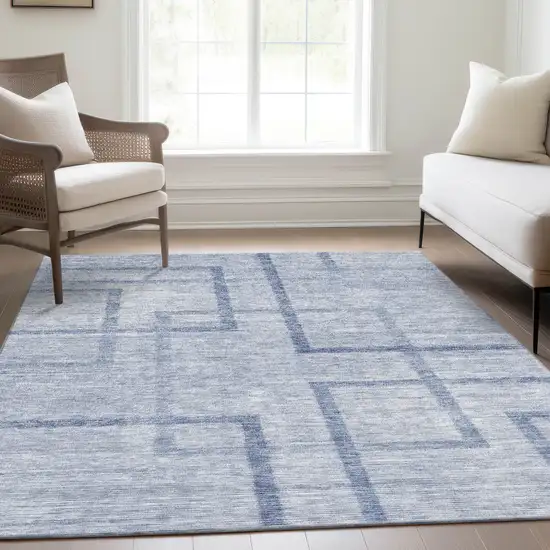 Sky Blue And Denim Blue Geometric Washable Indoor Outdoor Area Rug Photo 9