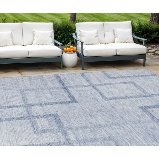 Sky Blue And Denim Blue Geometric Washable Indoor Outdoor Area Rug Photo 1