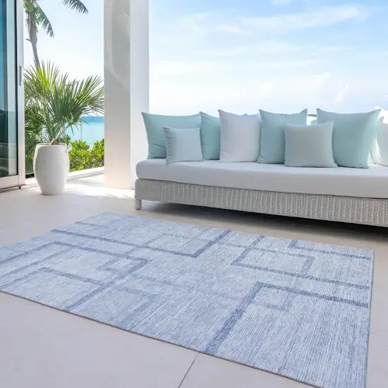 Sky Blue And Denim Blue Geometric Washable Indoor Outdoor Area Rug Photo 8