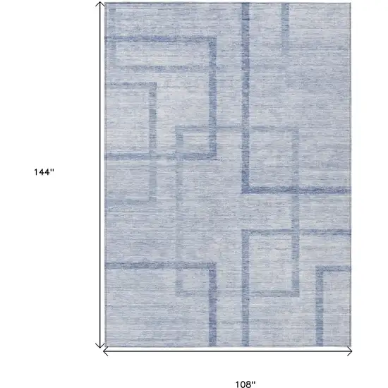 Sky Blue And Denim Blue Geometric Washable Indoor Outdoor Area Rug Photo 3