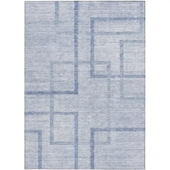 Sky Blue And Denim Blue Geometric Washable Indoor Outdoor Area Rug Photo 7