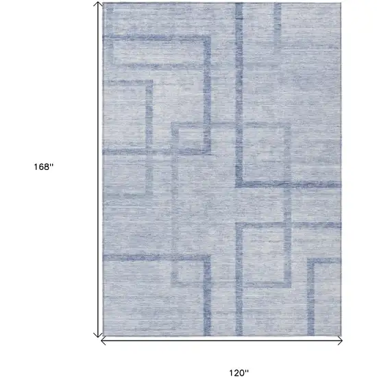 Sky Blue And Denim Blue Geometric Washable Indoor Outdoor Area Rug Photo 3