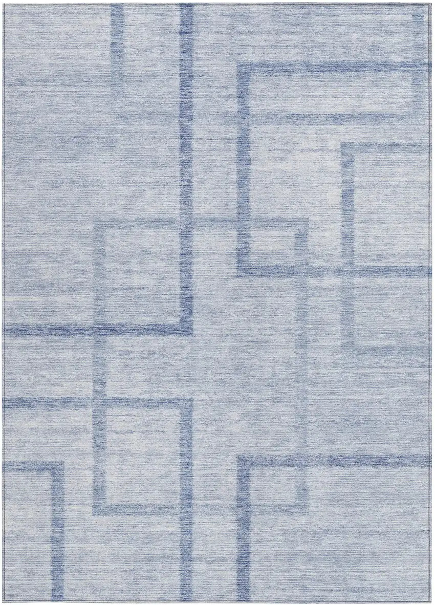 Sky Blue And Denim Blue Geometric Washable Indoor Outdoor Area Rug Photo 7