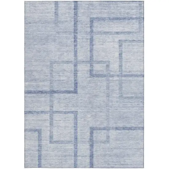 Sky Blue And Denim Blue Geometric Washable Indoor Outdoor Area Rug Photo 7