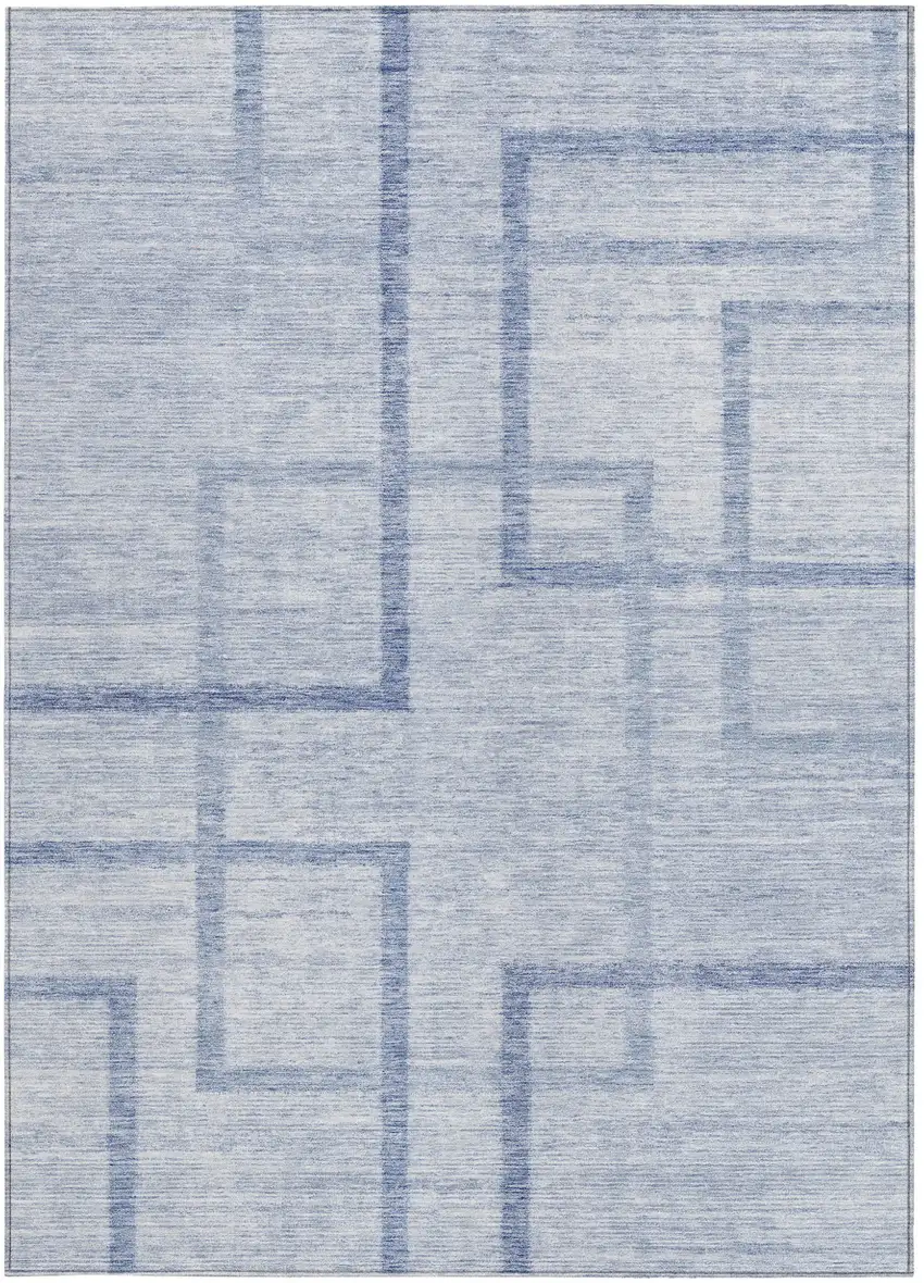 Sky Blue And Denim Blue Geometric Washable Indoor Outdoor Area Rug Photo 7