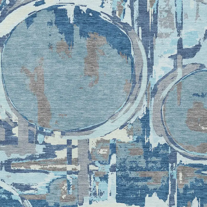 Sky Blue And Denim Blue Geometric Washable Indoor Outdoor Area Rug Photo 6