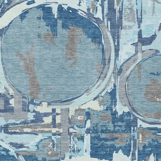 Sky Blue And Denim Blue Geometric Washable Indoor Outdoor Area Rug Photo 6