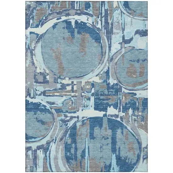 Sky Blue And Denim Blue Geometric Washable Indoor Outdoor Area Rug Photo 2