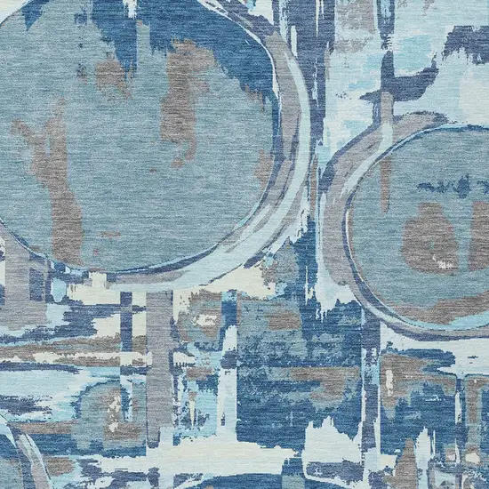 Sky Blue And Denim Blue Geometric Washable Indoor Outdoor Area Rug Photo 6