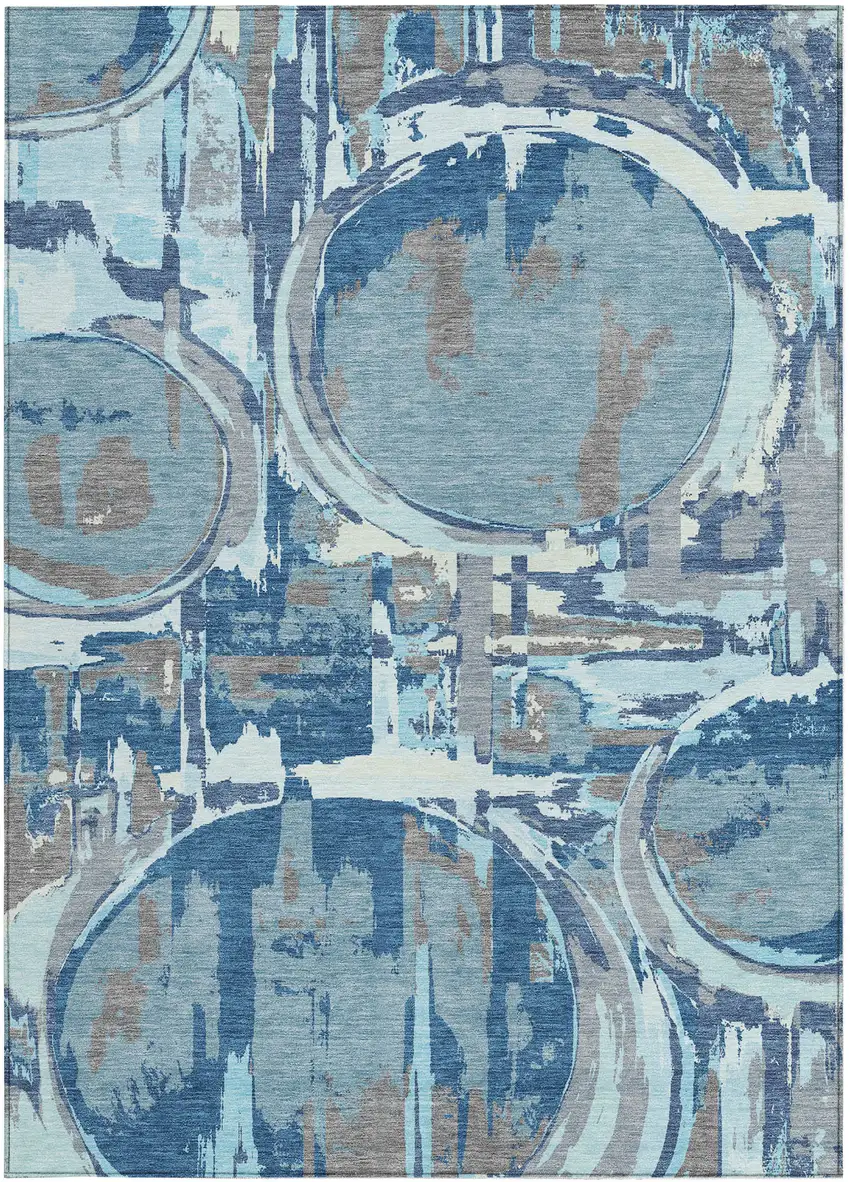 Sky Blue And Denim Blue Geometric Washable Indoor Outdoor Area Rug Photo 8