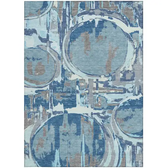Sky Blue And Denim Blue Geometric Washable Indoor Outdoor Area Rug Photo 8