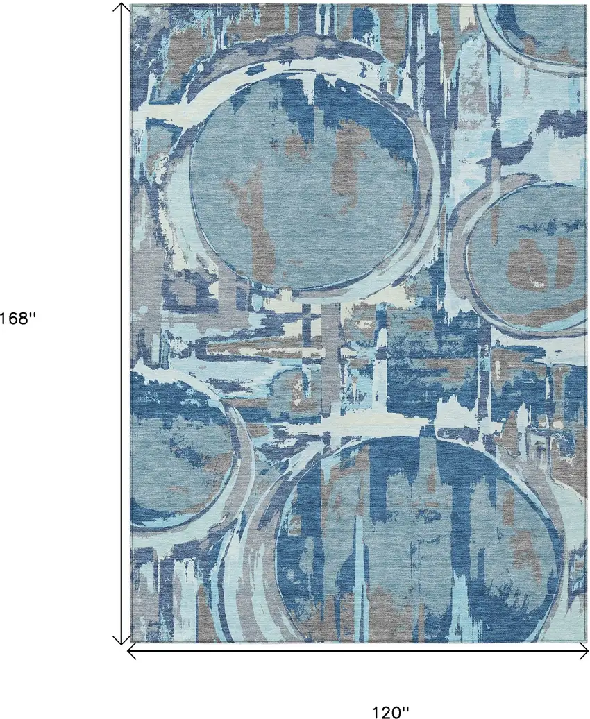 Sky Blue And Denim Blue Geometric Washable Indoor Outdoor Area Rug Photo 3
