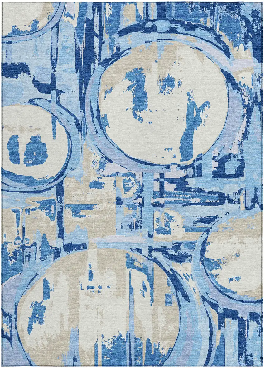 Sky Blue And Denim Blue Geometric Washable Indoor Outdoor Area Rug Photo 7