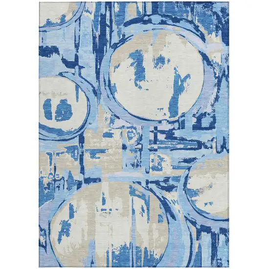 Sky Blue And Denim Blue Geometric Washable Indoor Outdoor Area Rug Photo 7