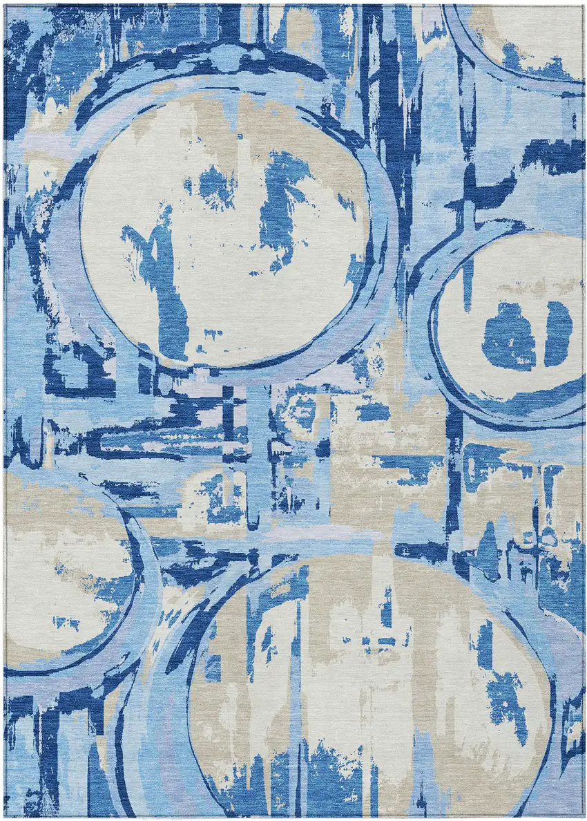 Sky Blue And Denim Blue Geometric Washable Indoor Outdoor Area Rug Photo 2