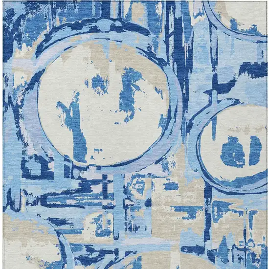 Sky Blue And Denim Blue Geometric Washable Indoor Outdoor Area Rug Photo 7