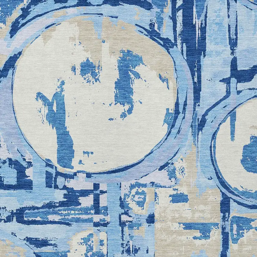 Sky Blue And Denim Blue Geometric Washable Indoor Outdoor Area Rug Photo 7