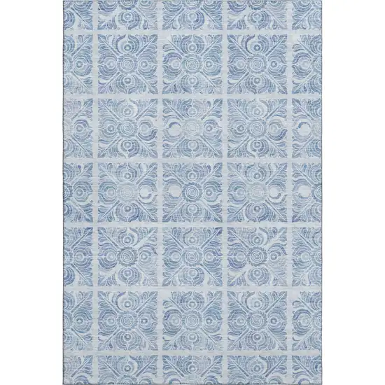 Sky Blue And Denim Blue Medallion Washable Area Rug With UV Protection Photo 1