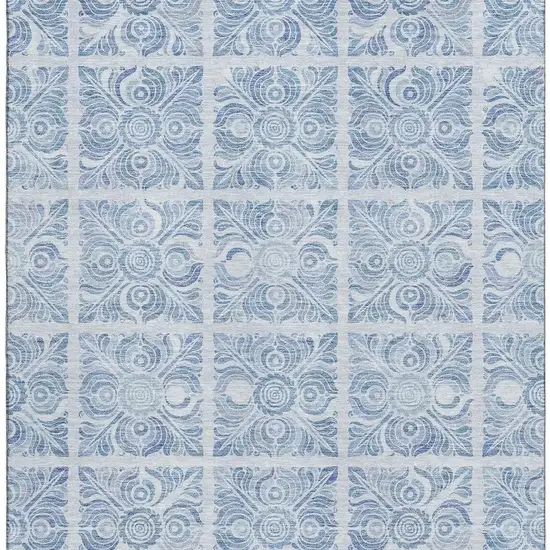 Sky Blue And Denim Blue Medallion Washable Area Rug With UV Protection Photo 4