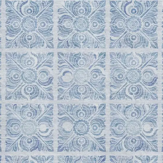 Sky Blue And Denim Blue Medallion Washable Area Rug With UV Protection Photo 3