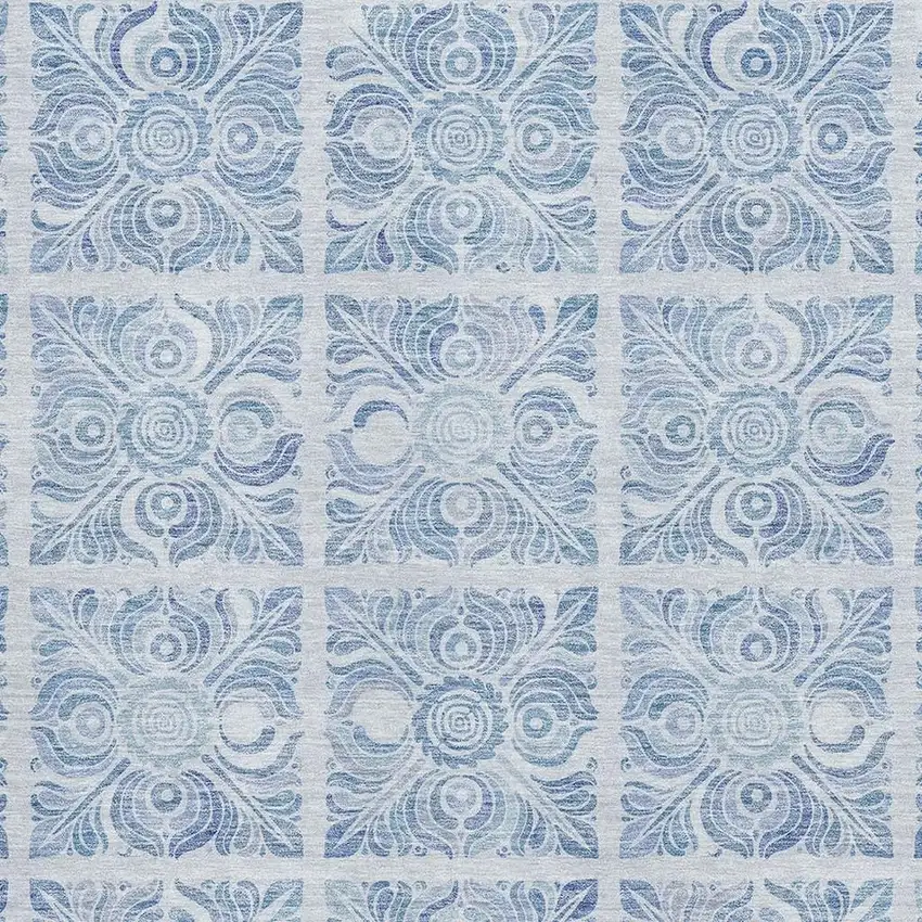 Sky Blue And Denim Blue Medallion Washable Area Rug With UV Protection Photo 3