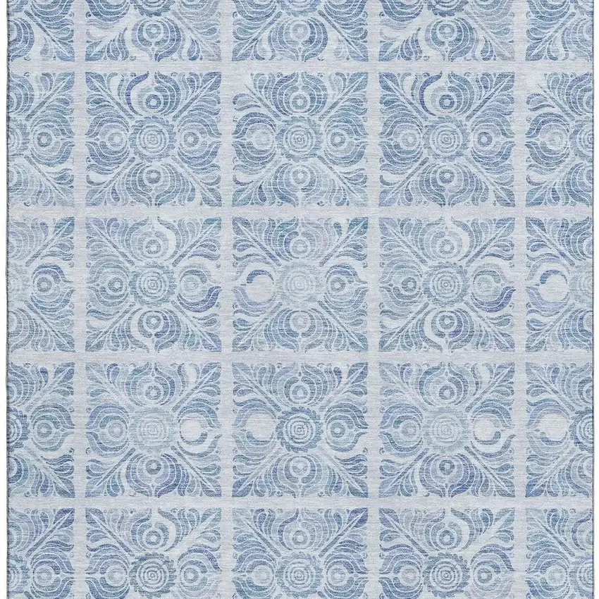 Sky Blue And Denim Blue Medallion Washable Area Rug With UV Protection Photo 3