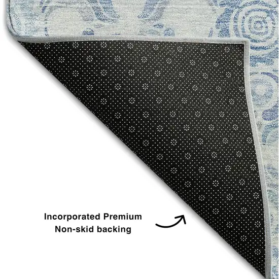 Sky Blue And Denim Blue Medallion Washable Area Rug With UV Protection Photo 7