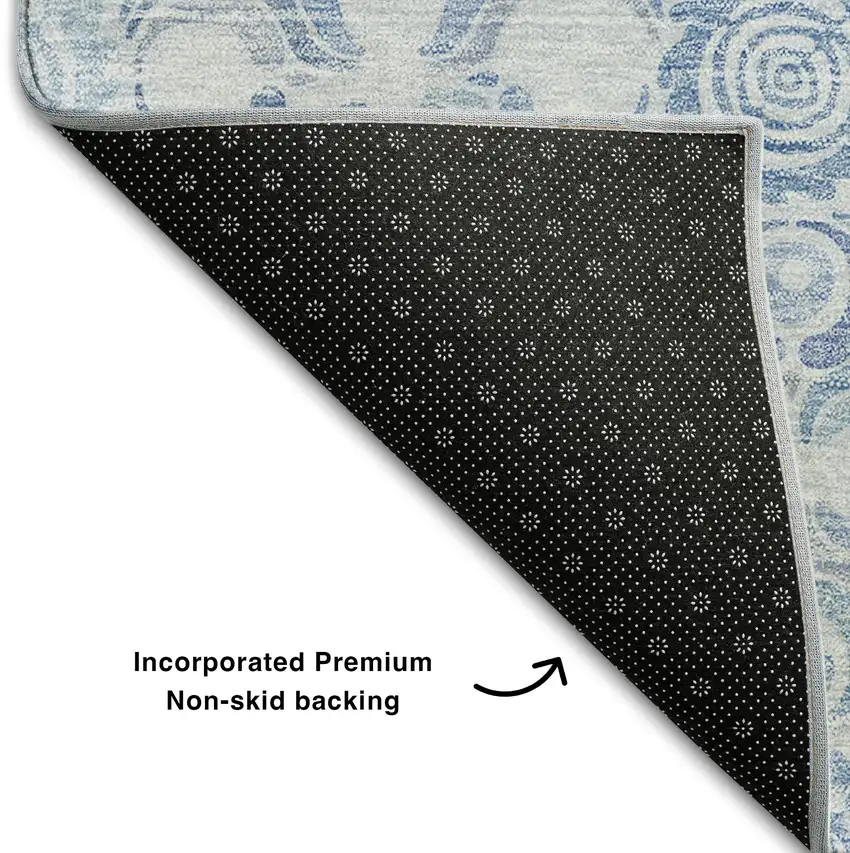 Sky Blue And Denim Blue Medallion Washable Area Rug With UV Protection Photo 7