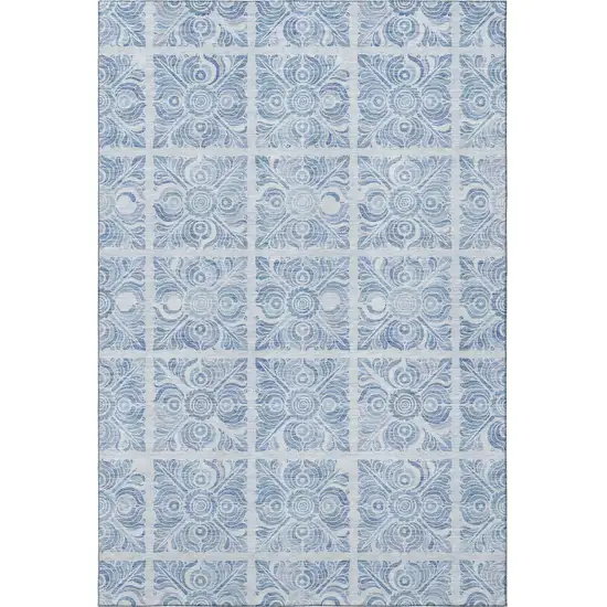 Sky Blue And Denim Blue Medallion Washable Area Rug With UV Protection Photo 4