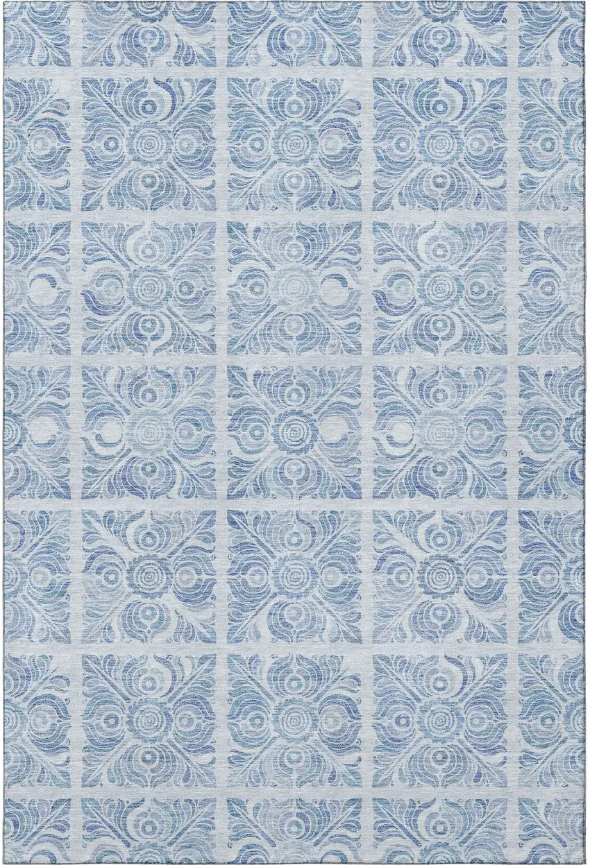 Sky Blue And Denim Blue Medallion Washable Area Rug With UV Protection Photo 4