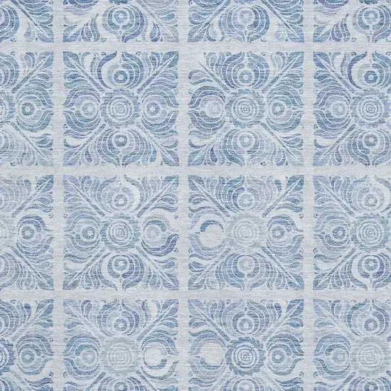 Sky Blue And Denim Blue Medallion Washable Area Rug With UV Protection Photo 3