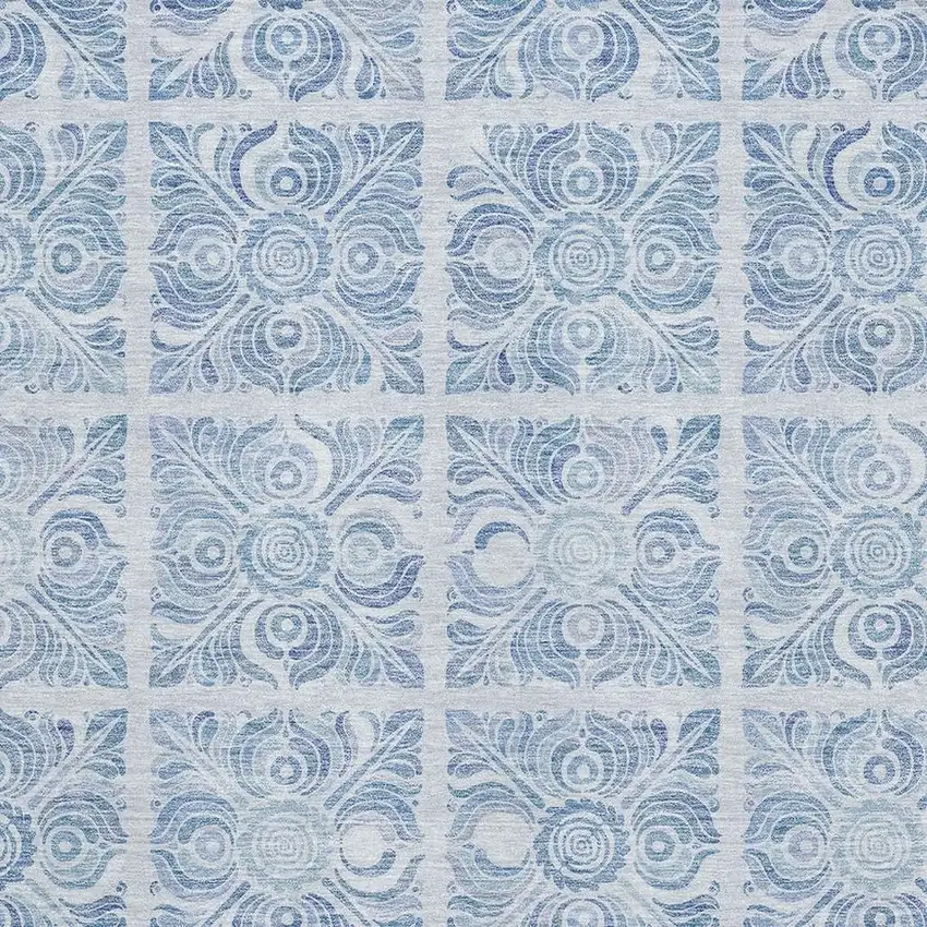 Sky Blue And Denim Blue Medallion Washable Area Rug With UV Protection Photo 3