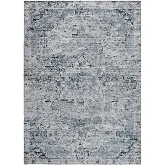 Sky Blue And Denim Blue Medallion Washable Indoor Outdoor Area Rug Photo 3