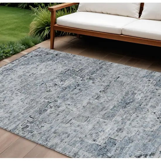 Sky Blue And Denim Blue Medallion Washable Indoor Outdoor Area Rug Photo 2