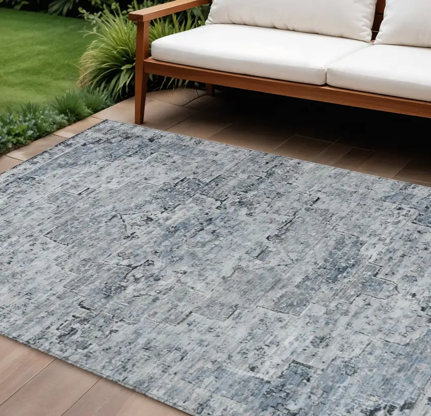 Sky Blue And Denim Blue Medallion Washable Indoor Outdoor Area Rug Photo 2