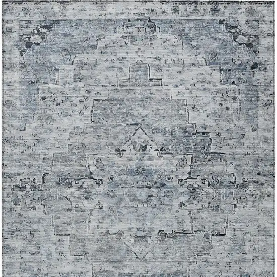 Sky Blue And Denim Blue Medallion Washable Indoor Outdoor Area Rug Photo 4