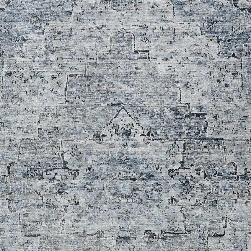 Sky Blue And Denim Blue Medallion Washable Indoor Outdoor Area Rug Photo 6