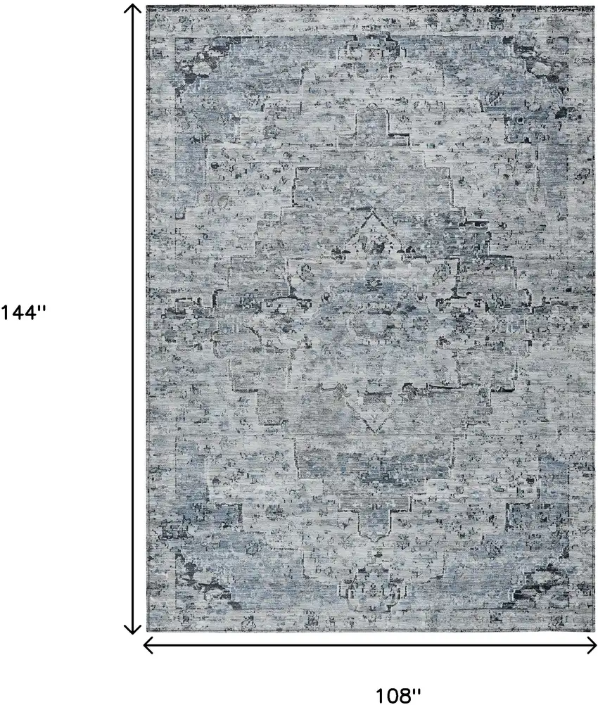 Sky Blue And Denim Blue Medallion Washable Indoor Outdoor Area Rug Photo 9