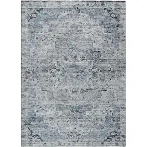 Photo of Sky Blue And Denim Blue Medallion Washable Indoor Outdoor Area Rug