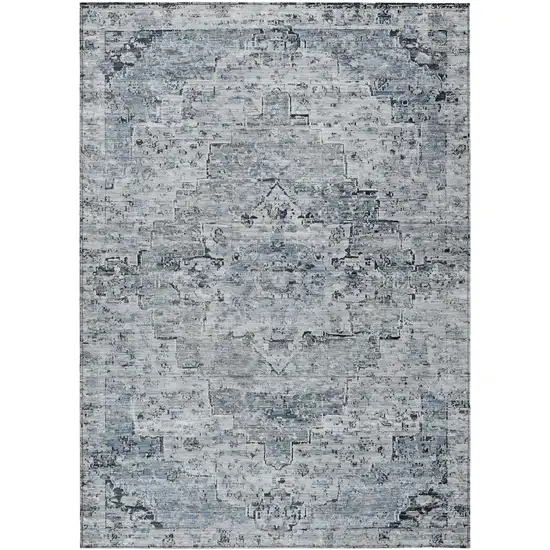 Sky Blue And Denim Blue Medallion Washable Indoor Outdoor Area Rug Photo 1