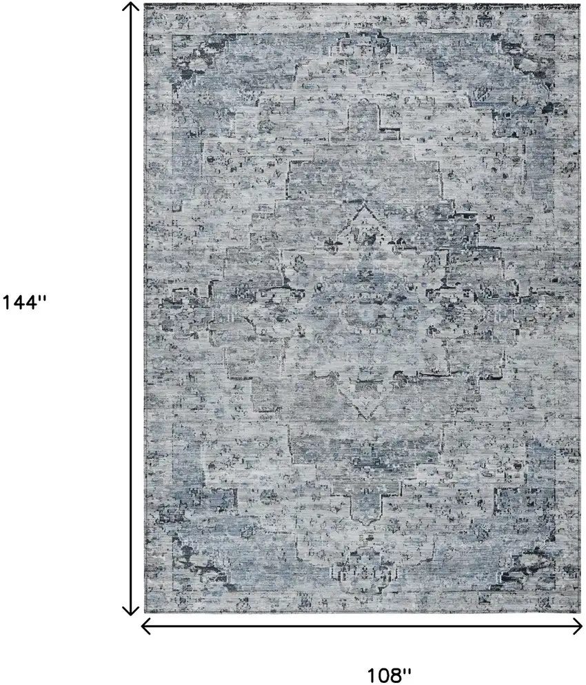 Sky Blue And Denim Blue Medallion Washable Indoor Outdoor Area Rug Photo 9