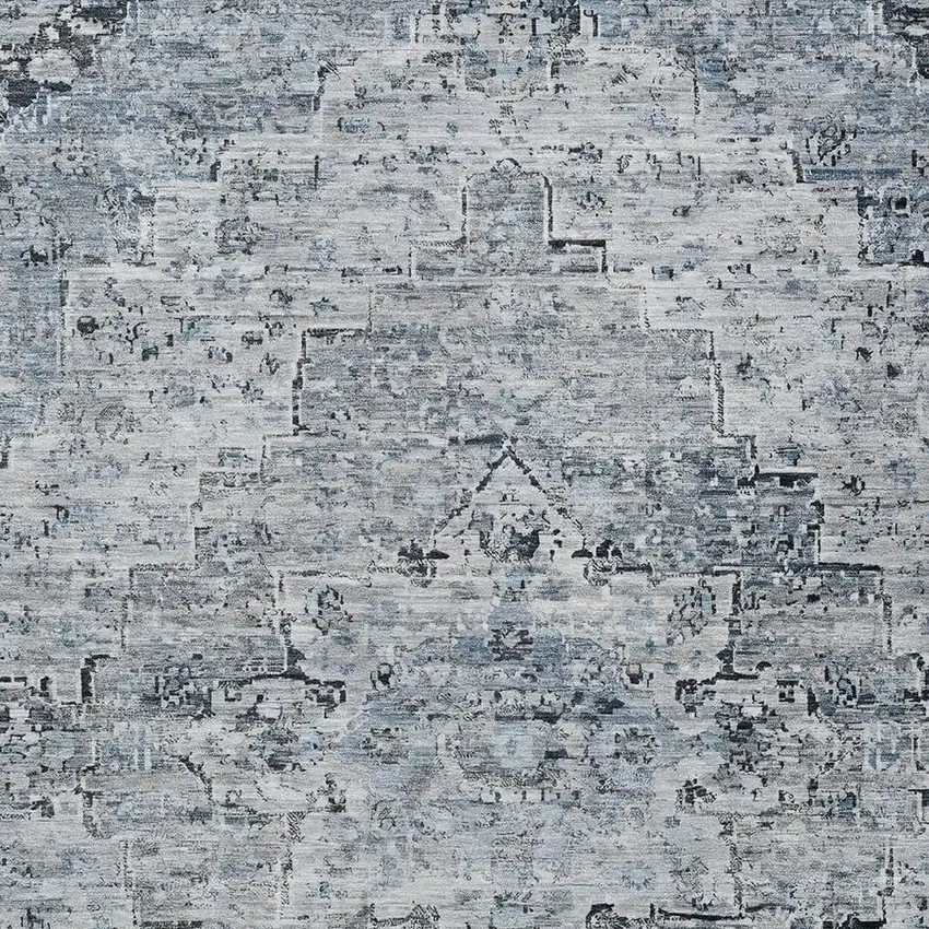 Sky Blue And Denim Blue Medallion Washable Indoor Outdoor Area Rug Photo 4