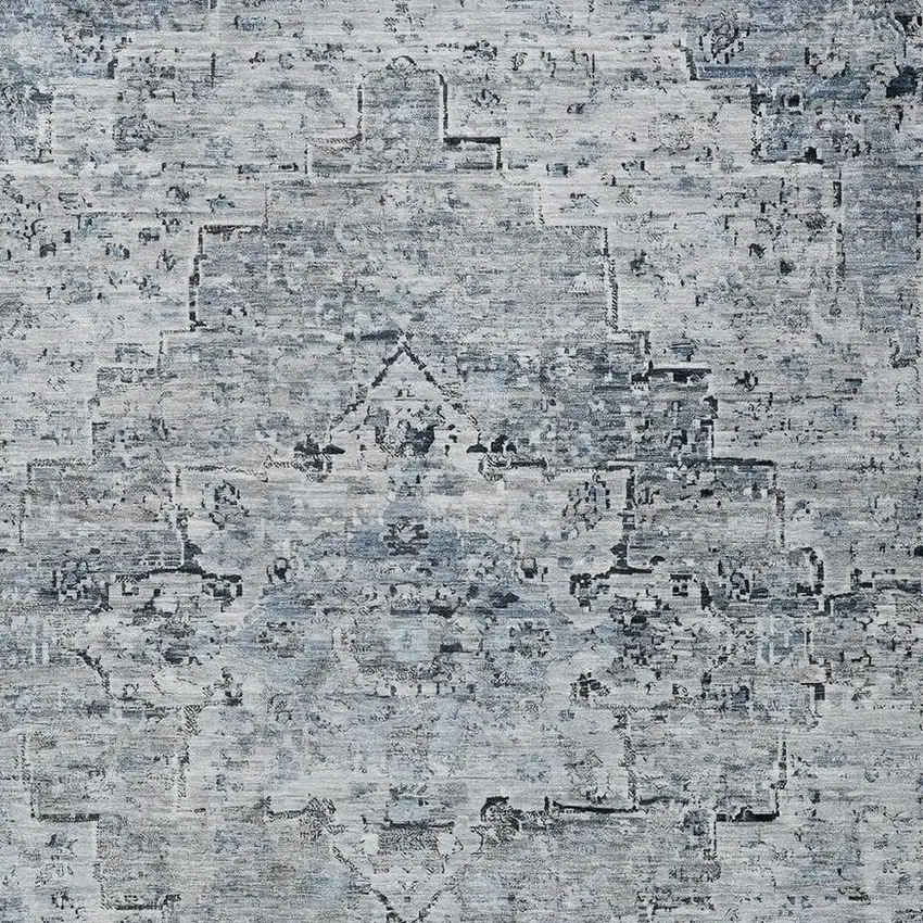 Sky Blue And Denim Blue Medallion Washable Indoor Outdoor Area Rug Photo 4