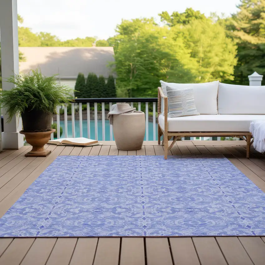 Sky Blue And Denim Blue Medallion Washable Indoor Outdoor Area Rug Photo 9