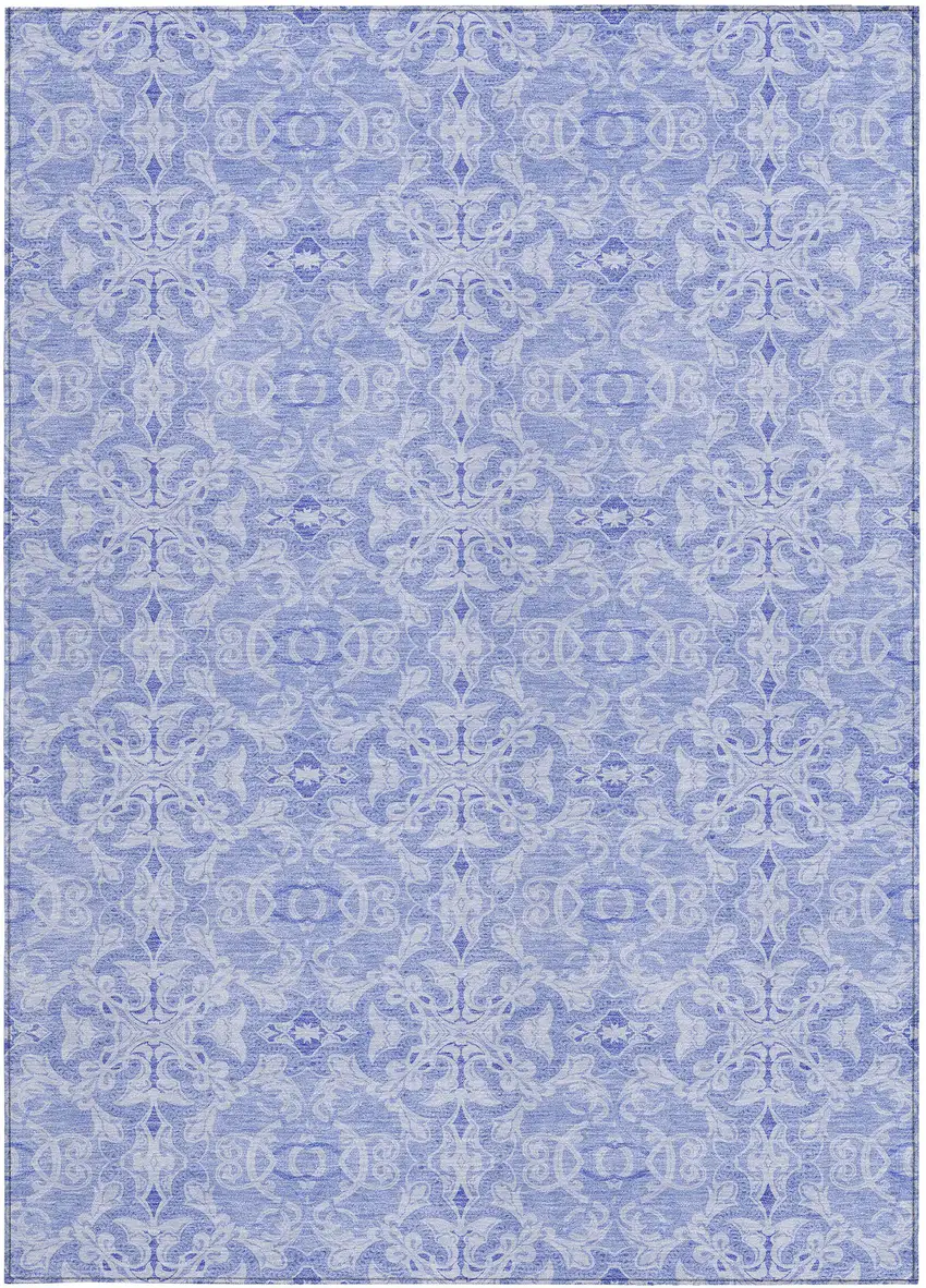 Sky Blue And Denim Blue Medallion Washable Indoor Outdoor Area Rug Photo 6