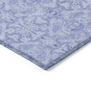 Photo of Sky Blue And Denim Blue Medallion Washable Indoor Outdoor Area Rug
