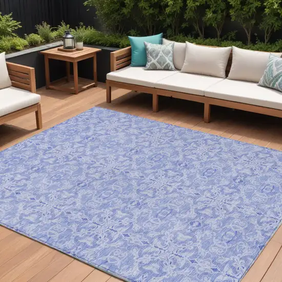 Sky Blue And Denim Blue Medallion Washable Indoor Outdoor Area Rug Photo 1