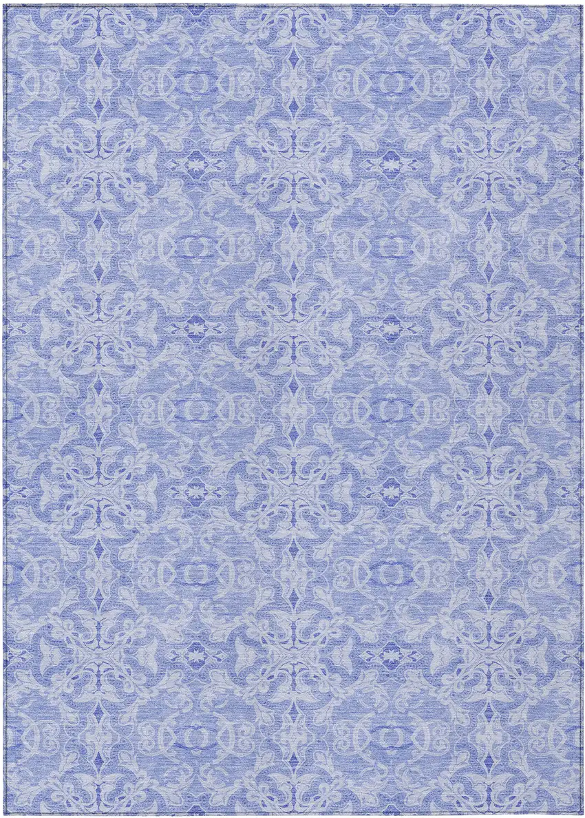 Sky Blue And Denim Blue Medallion Washable Indoor Outdoor Area Rug Photo 2