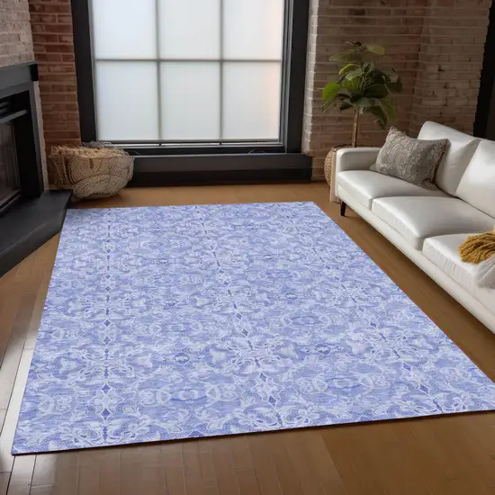 Sky Blue And Denim Blue Medallion Washable Indoor Outdoor Area Rug Photo 9