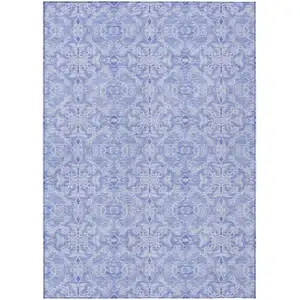 Photo of Sky Blue And Denim Blue Medallion Washable Indoor Outdoor Area Rug